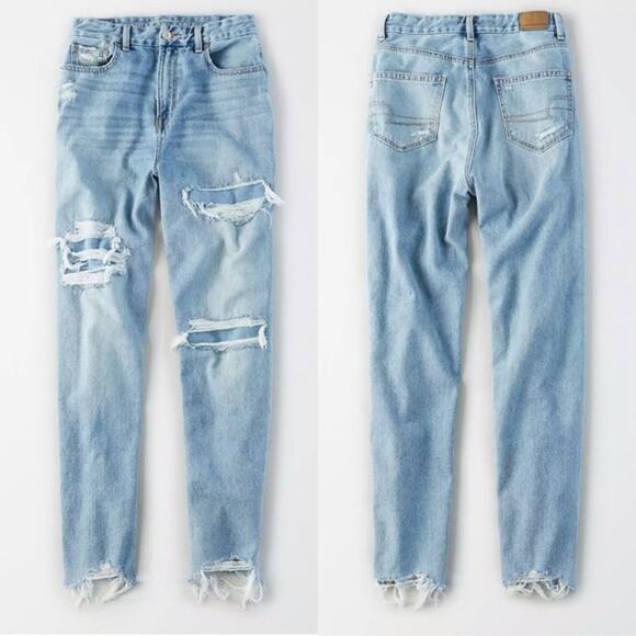 American Eagle High Rise Curvy Mom Jean in Light Repair Distressed - Picture 4 of 8